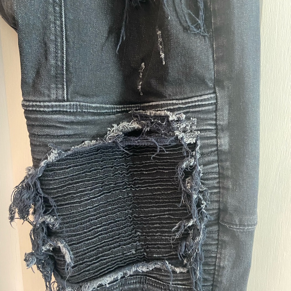 VIDL Los Angeles Jeans Mens Size 38 Distressed Fringe Lanky Chopper Black